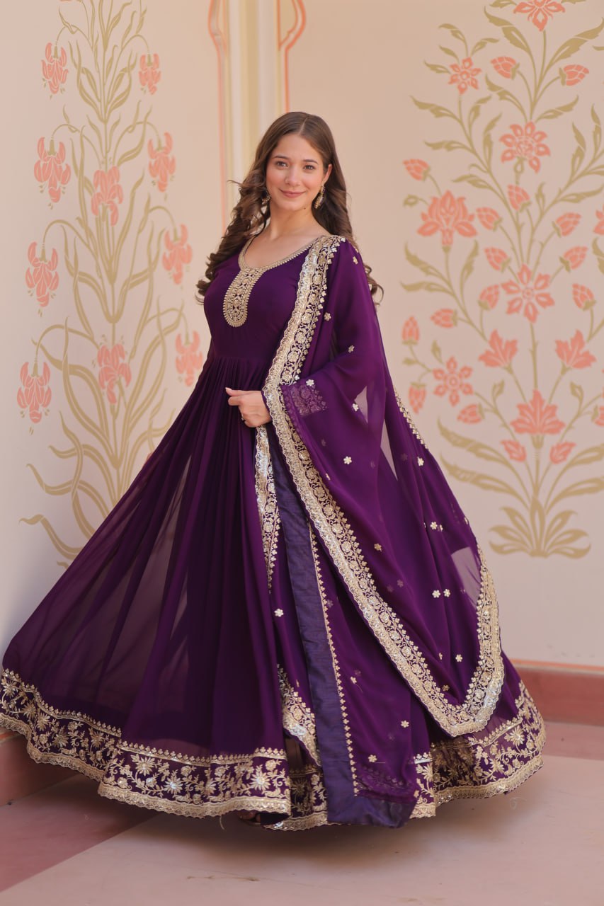 Zehra Heritage Flare – Royal Red & Regal Purple Anarkali Set