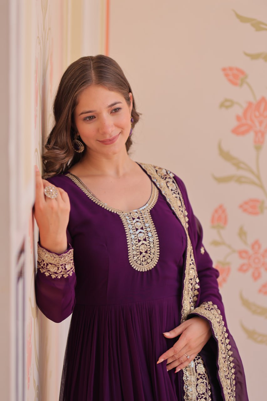 Zehra Heritage Flare – Royal Red & Regal Purple Anarkali Set