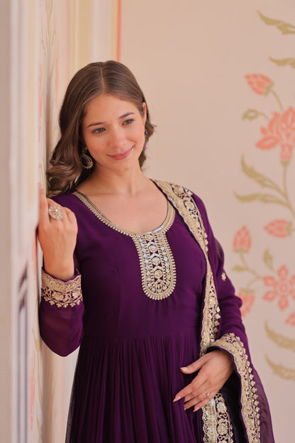 Zehra Heritage Flare – Royal Red & Regal Purple Anarkali Set