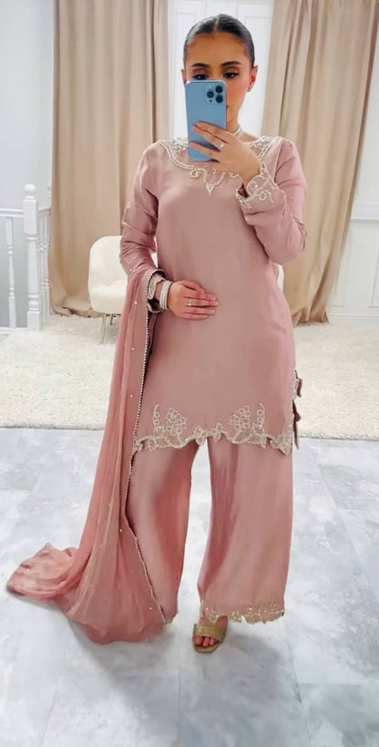 Blush Bloom Subtle Shine Palazzo Suit