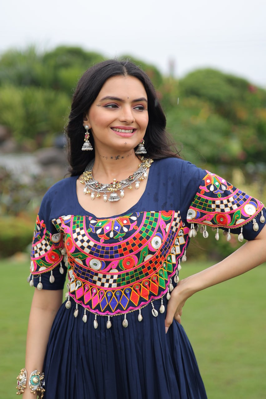 Multicolour Thread Work Navratri Beautiful Gown