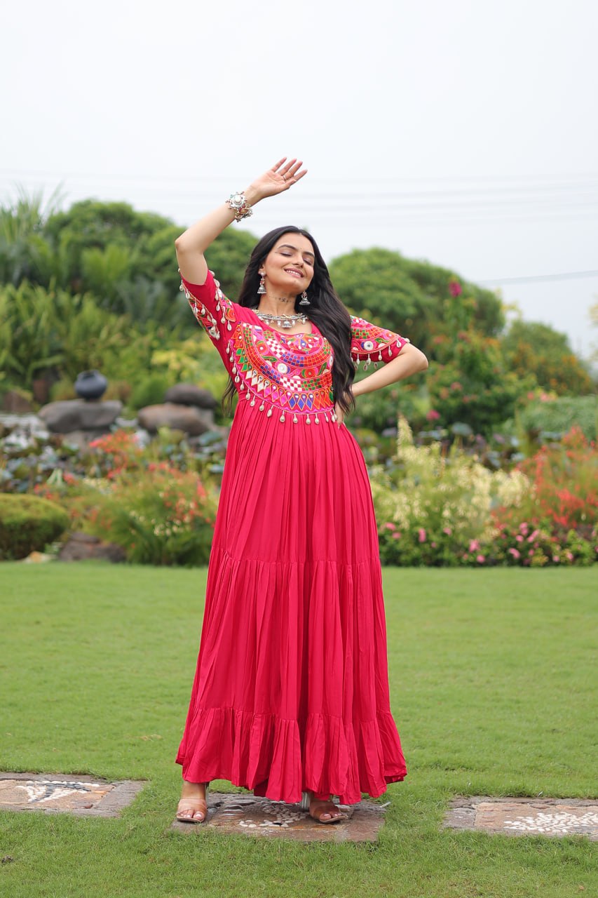 Multicolour Thread Work Navratri Beautiful Gown