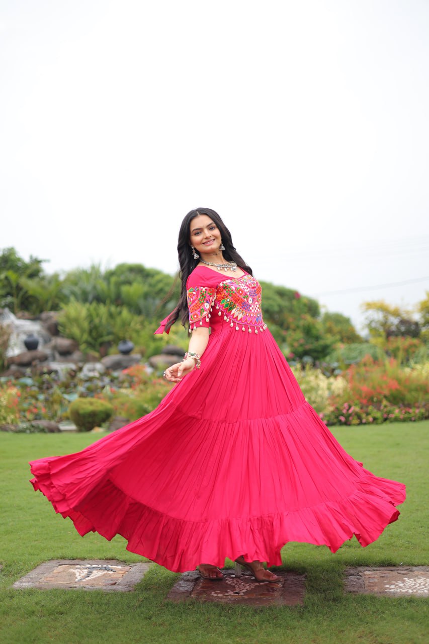 Multicolour Thread Work Navratri Beautiful Gown