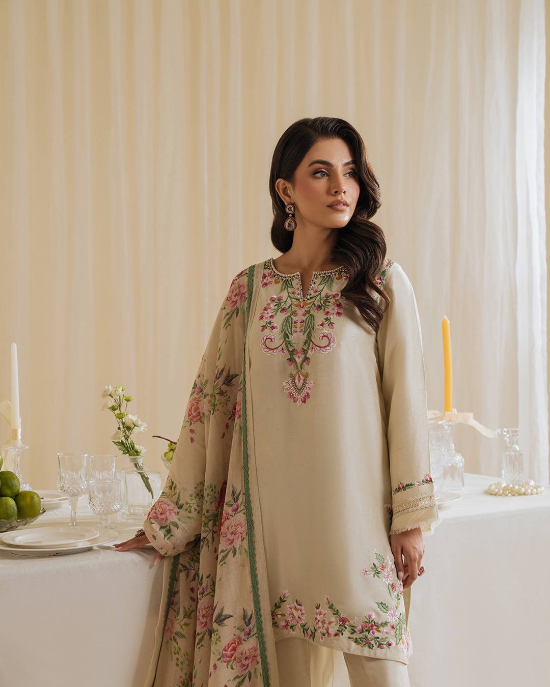Pastel Poise Cream Embroidered Kurta Set