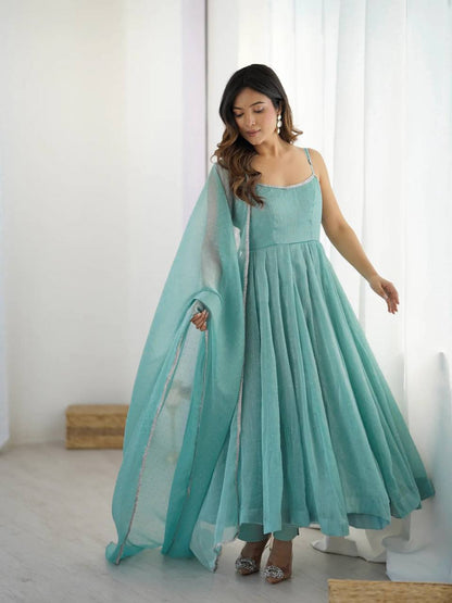Aqua Blue Graceful Comfort And Stylish Anarkali