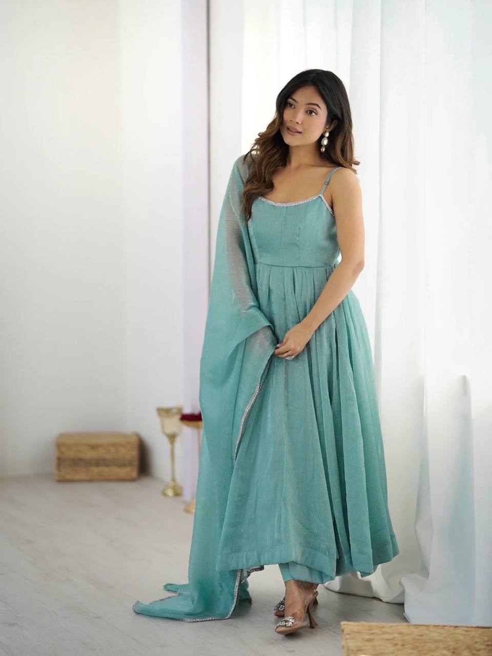Aqua Blue Graceful Comfort And Stylish Anarkali