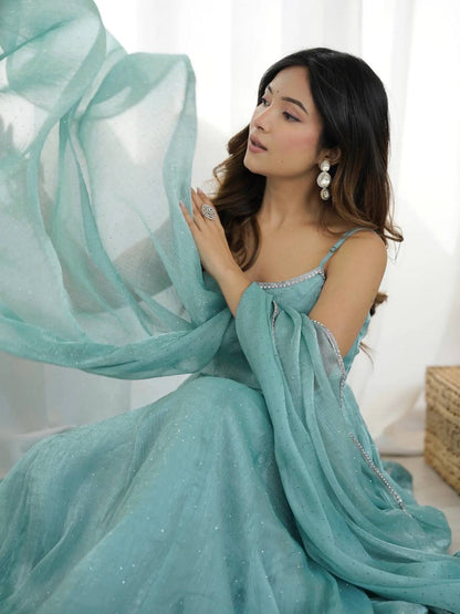 Aqua Blue Graceful Comfort And Stylish Anarkali