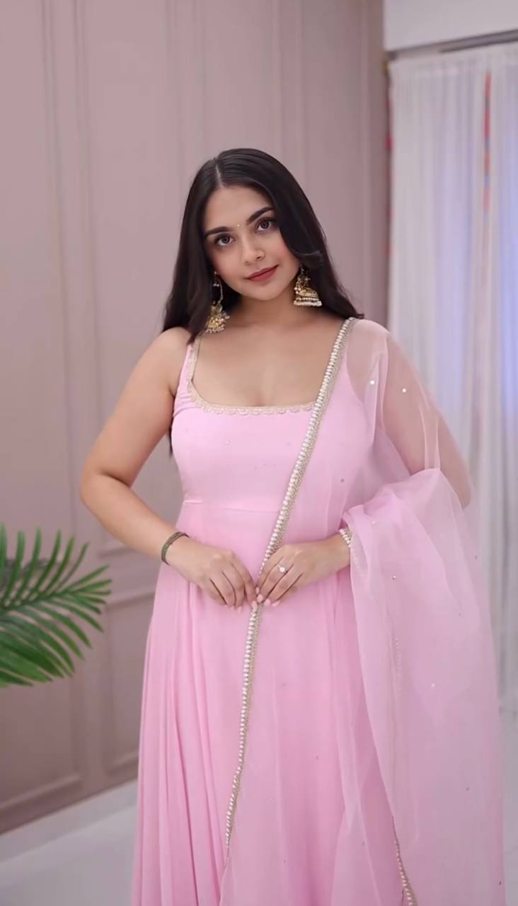 Rosy Pink Gown with Organza Dupatta Set