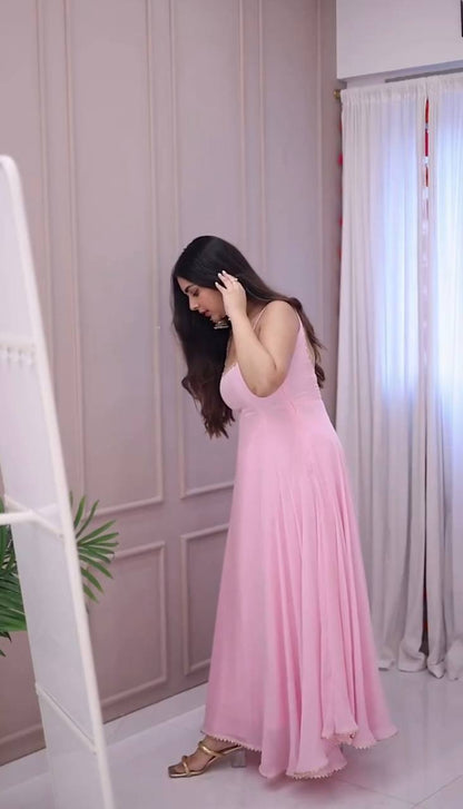 Rosy Pink Gown with Organza Dupatta Set