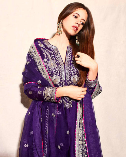 Amaya Deep Purple Embroidered Palazzo Set