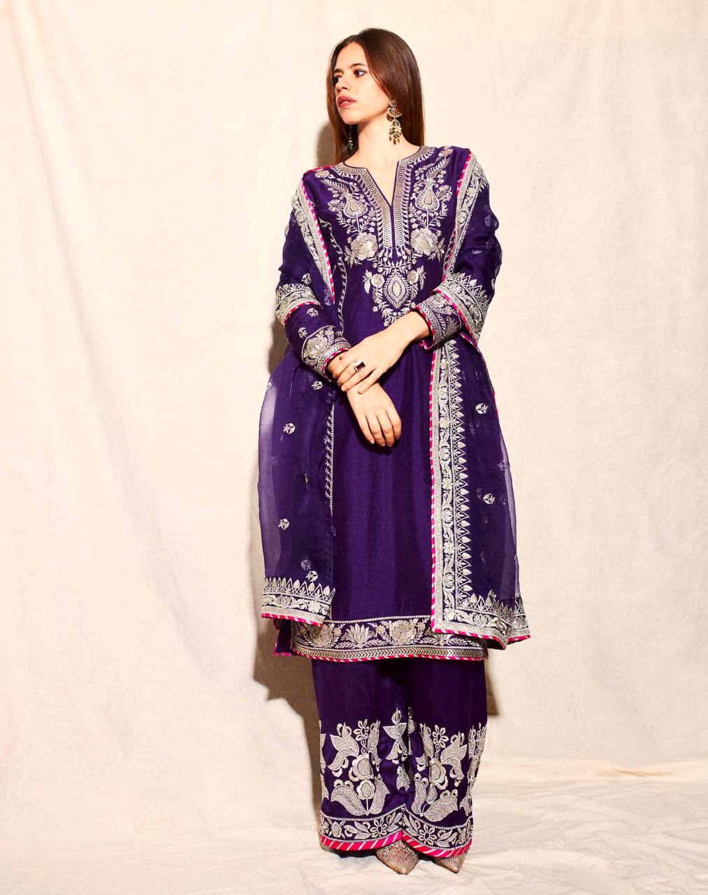 Amaya Deep Purple Embroidered Palazzo Set