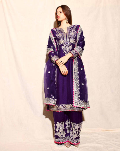 Amaya Deep Purple Embroidered Palazzo Set