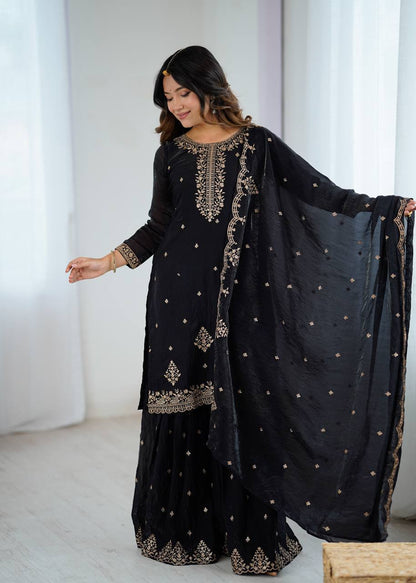 Nishaat Noir Embroidered Sharara Suit