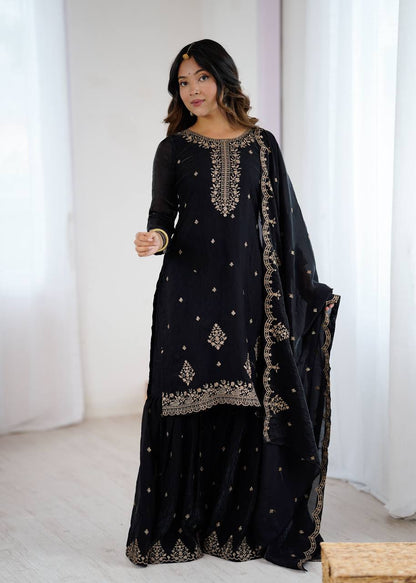 Nishaat Noir Embroidered Sharara Suit