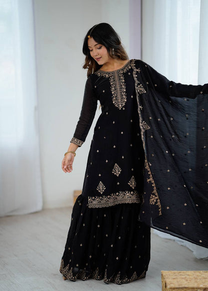 Nishaat Noir Embroidered Sharara Suit