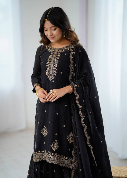 Nishaat Noir Embroidered Sharara Suit