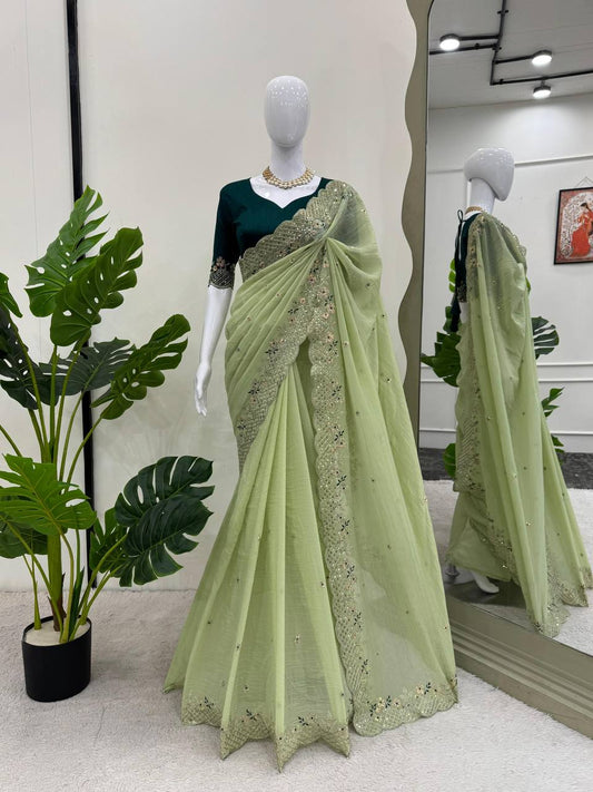 The Sophistication of Crunchy Silk Green Saree