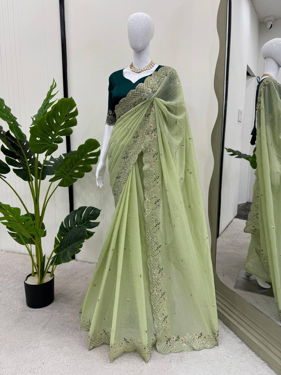 The Sophistication of Crunchy Silk Green Saree