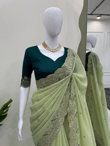 The Sophistication of Crunchy Silk Green Saree