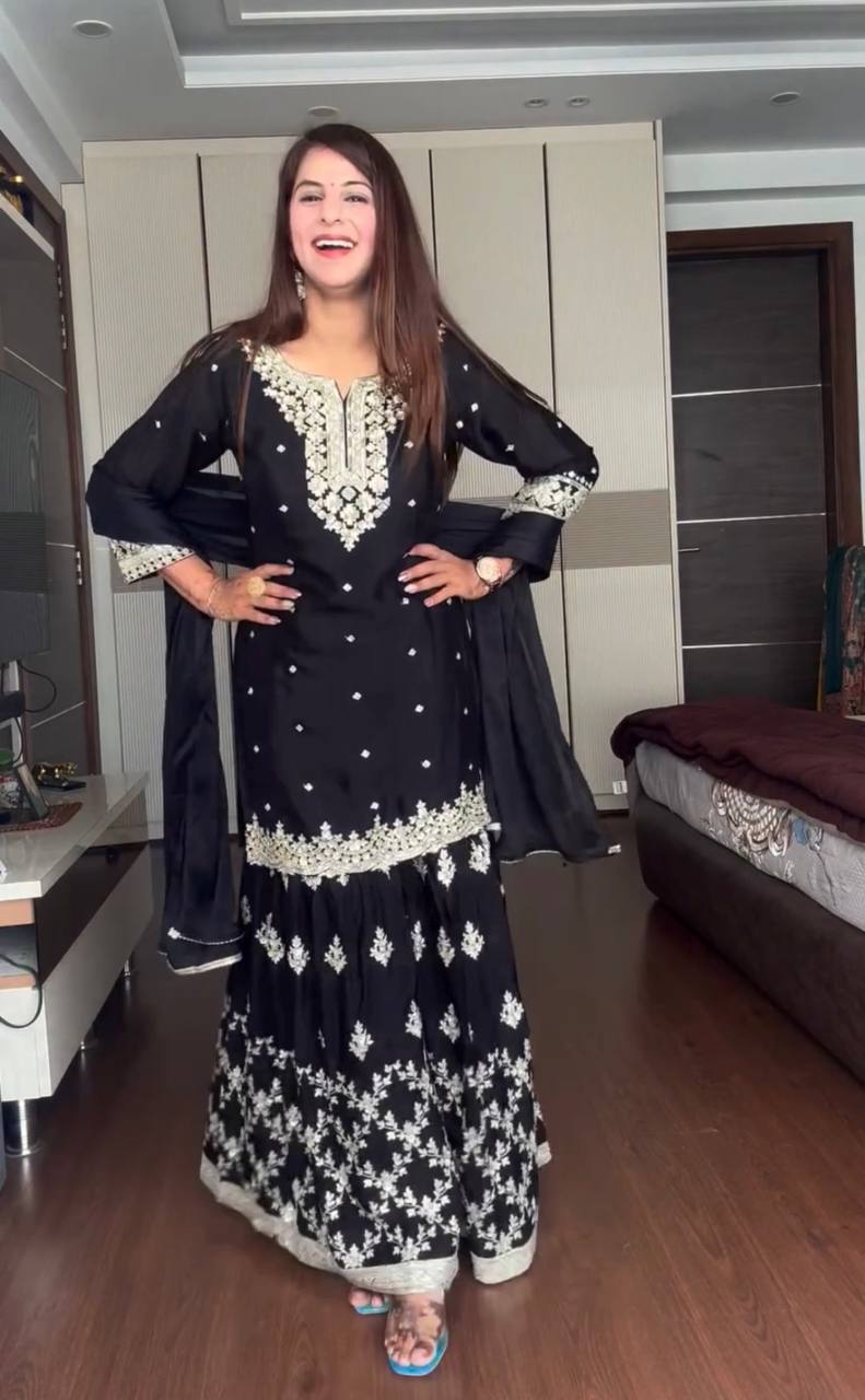 Elowen Chinon Silk Designer Party Wear Sharara