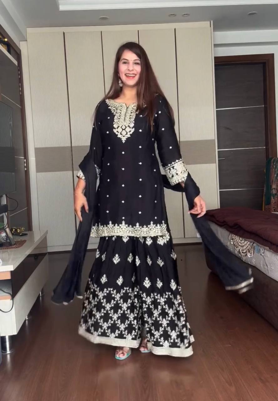 Elowen Chinon Silk Designer Party Wear Sharara