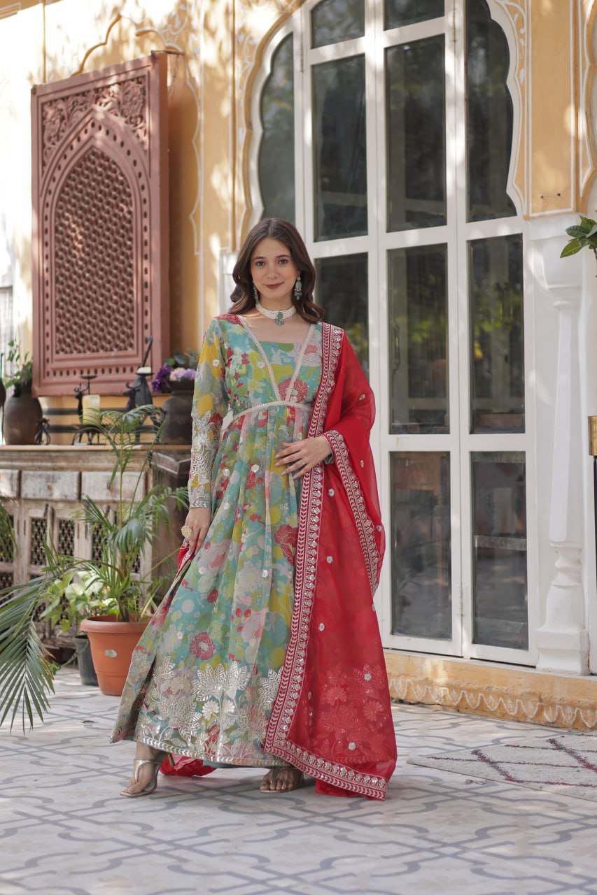Shiwangi Digital Printed Russian silk Gown