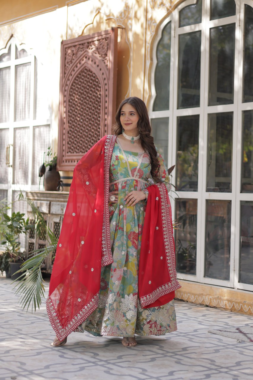 Shiwangi Digital Printed Russian silk Gown