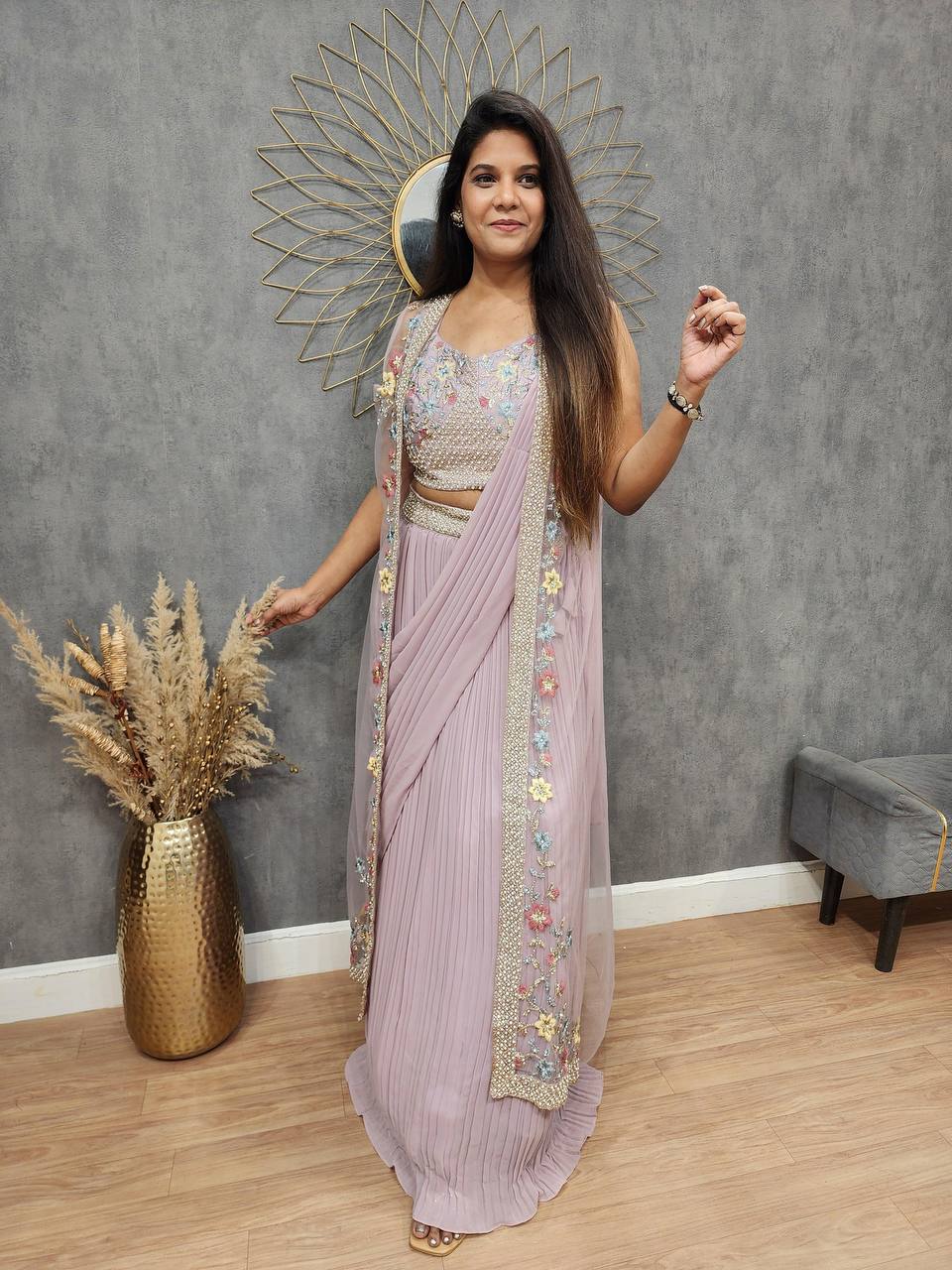 Dusty Western Crush Georgette Stylish Saree