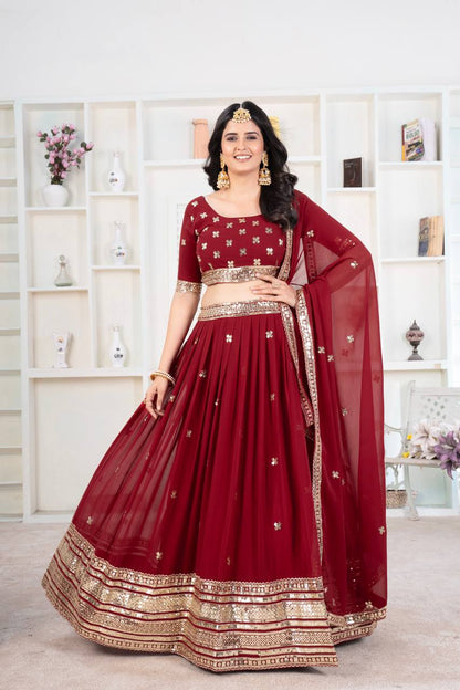 Grishma Red Faux Georgeet Lehenga Choli