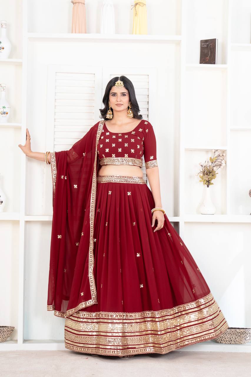 Grishma Red Faux Georgeet Lehenga Choli