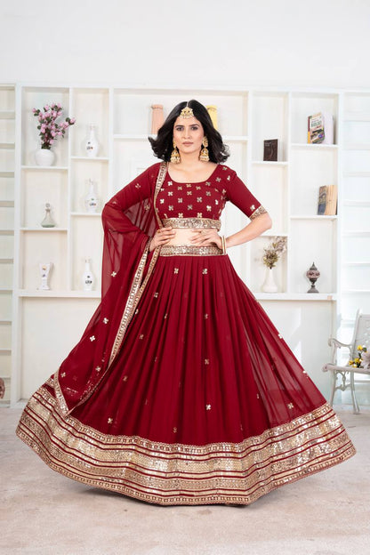 Grishma Red Faux Georgeet Lehenga Choli