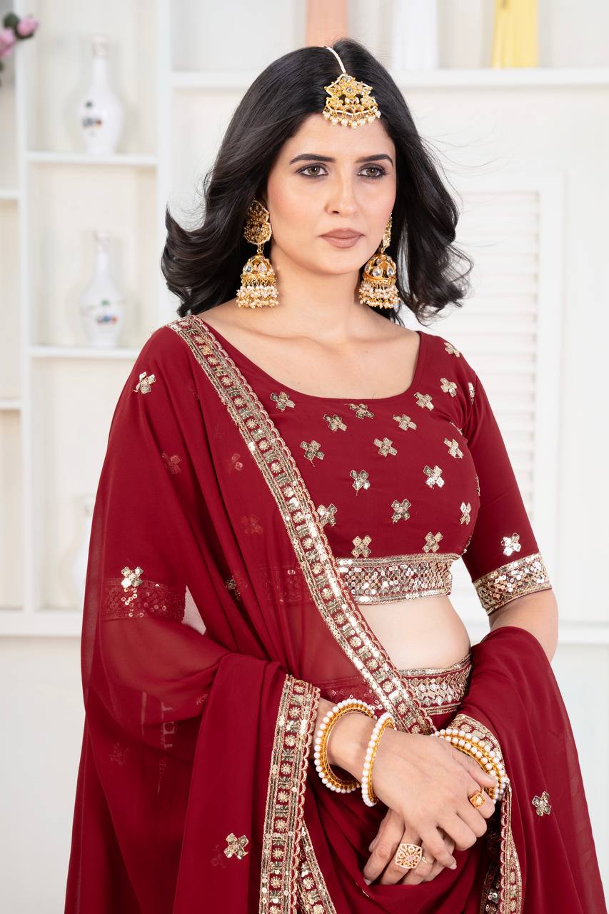 Grishma Red Faux Georgeet Lehenga Choli