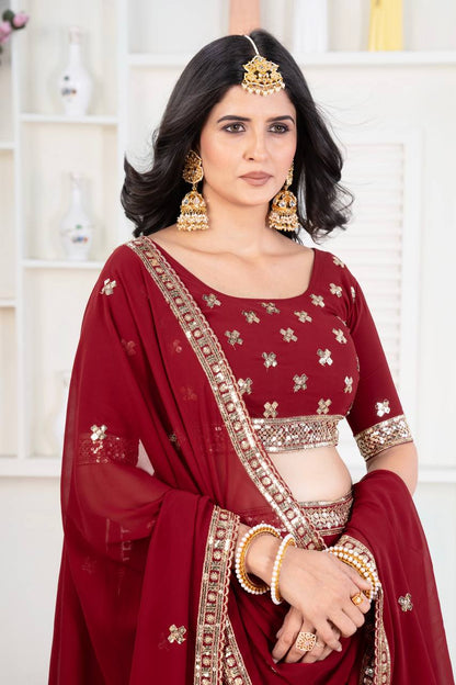 Grishma Red Faux Georgeet Lehenga Choli