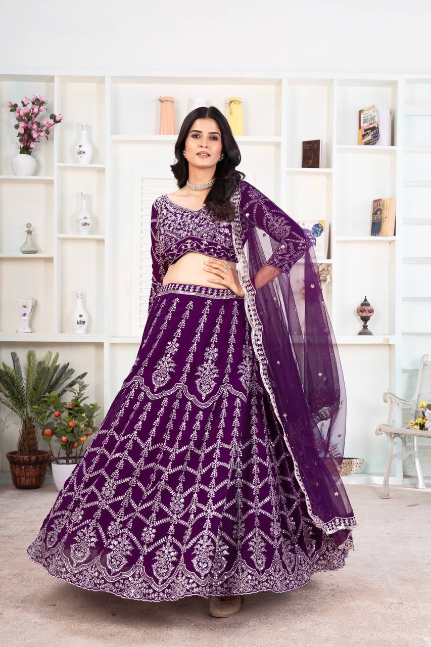 kiyara Purple Designer Faux Georgeet Lehenga
