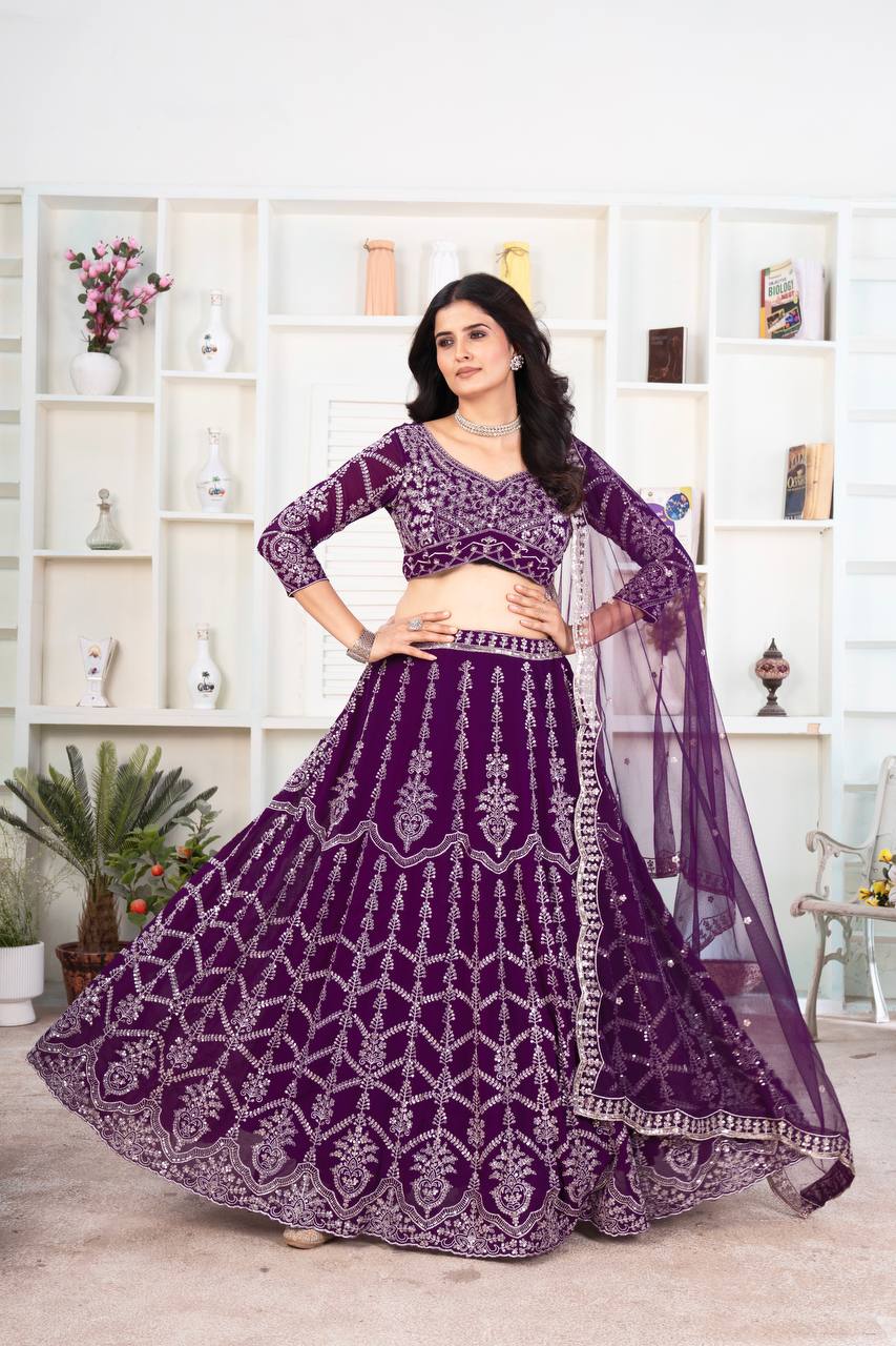 kiyara Purple Designer Faux Georgeet Lehenga
