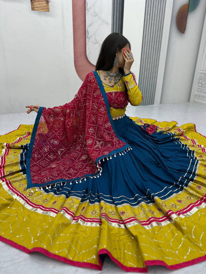 this lehenga is made for the queen of the garba floor.