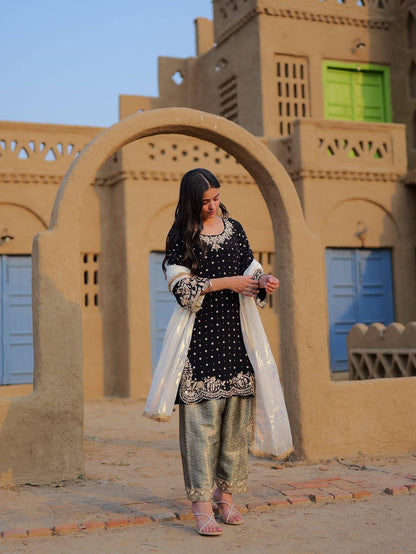 Velvet Bloom Elegant Black Embroidery