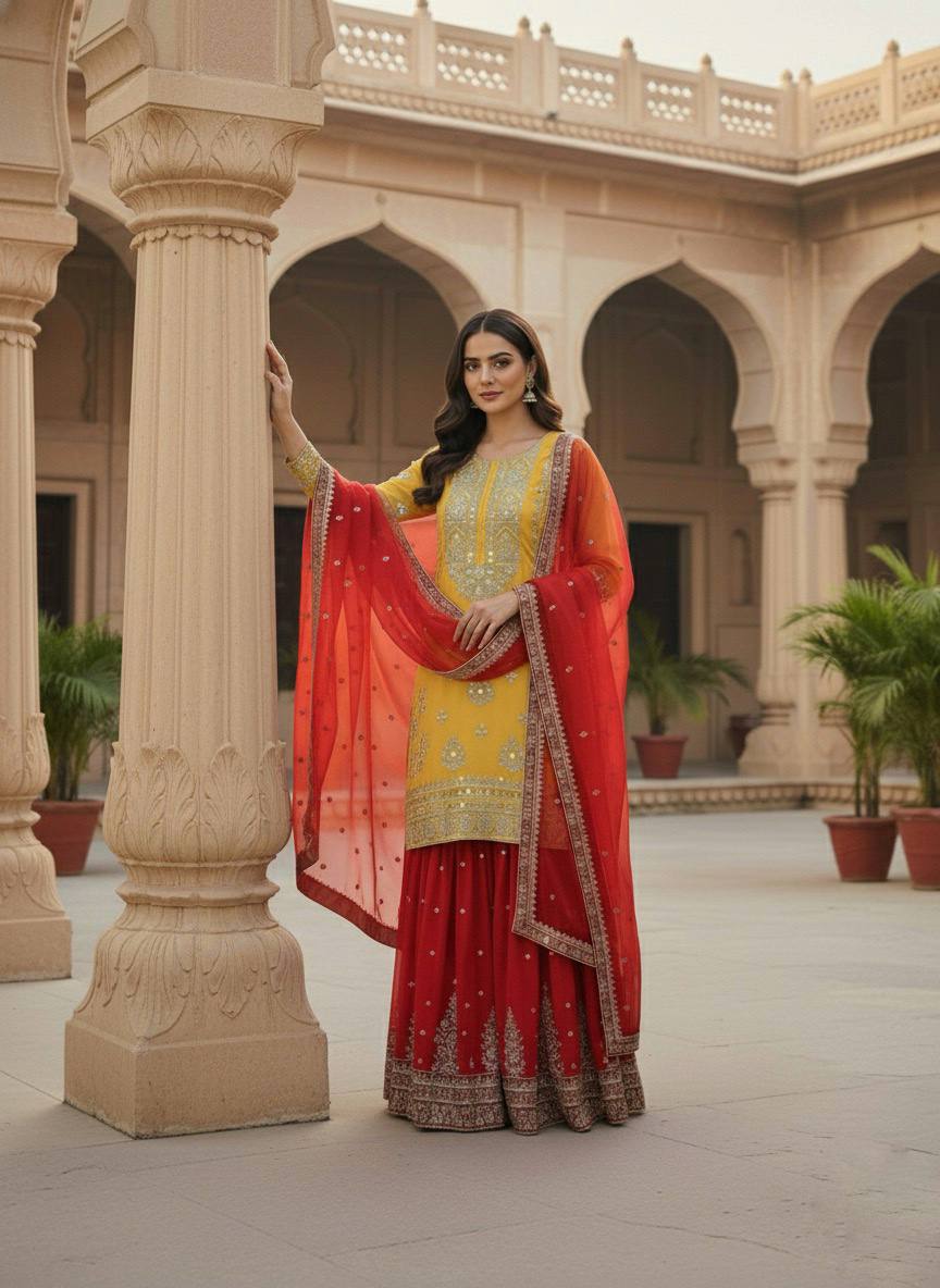 Nayra Georgette Embroidered Sharara Set