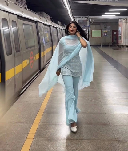 Zara Sparkle Sequence Kurti–Plazzo Set