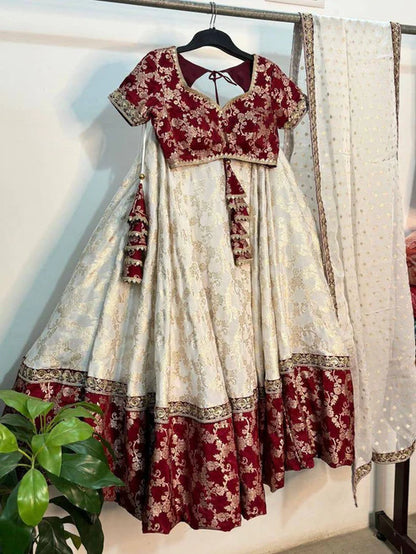 Exquisite Maroon & Ivory Embroidered Lehenga Set