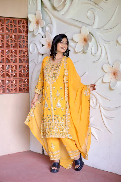 Surajmukhi Sitara Radiance Mirror Magic Mustard Kurta Set
