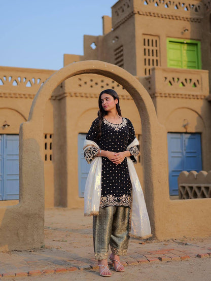 Velvet Bloom Elegant Black Embroidery