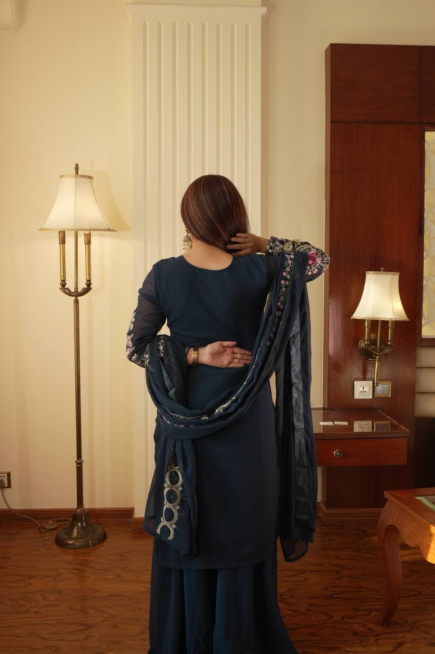 Mahira’s Royal Navy Blossom Suit Set