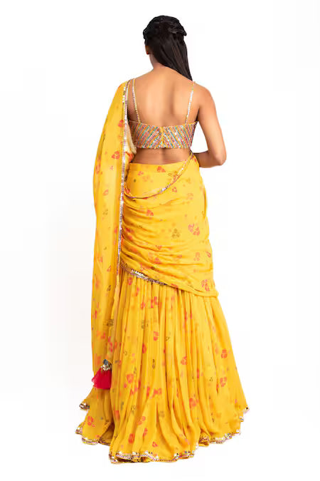 Meera Sunshine Bloom Ruffle Georgette Lehenga Saree